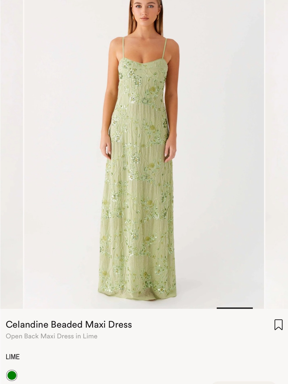 Peppermayo Light Green Beaded Maxi Slip Dress - Picture 3 of 3